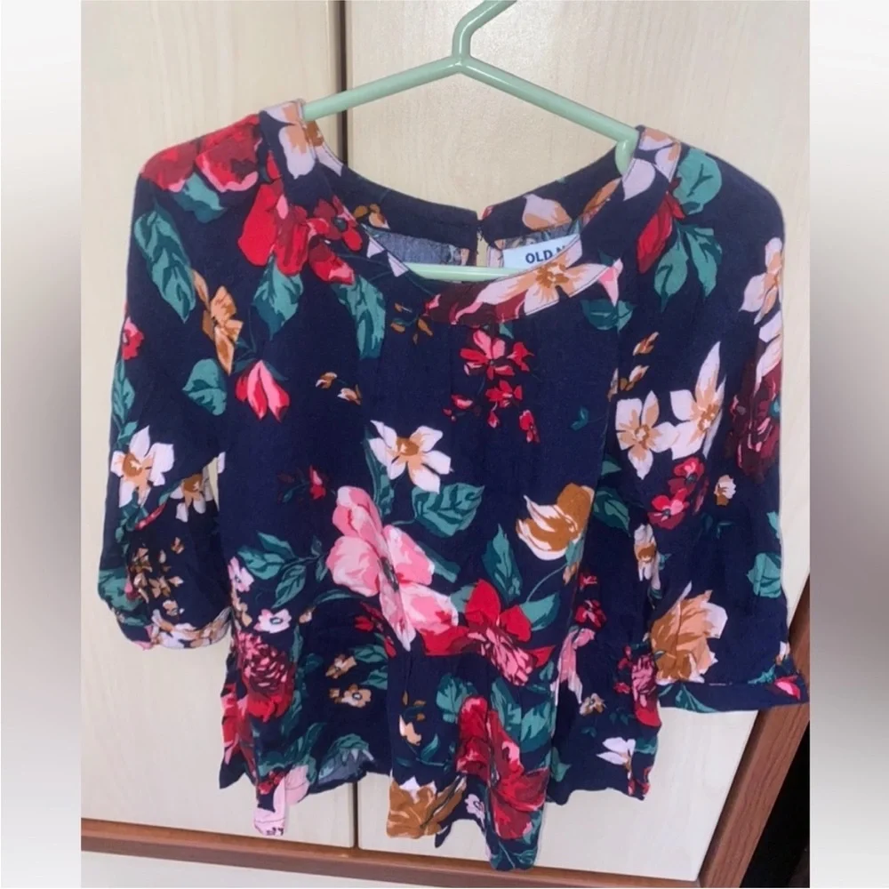 Old Navy Girls Floral Peplum Blouse Top Navy Size 5T